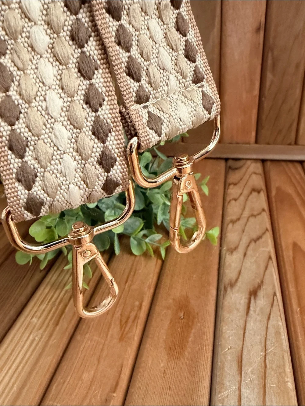 Boho Adjustable Woven Bag Strap with Gold Hardware, Cream Replacement